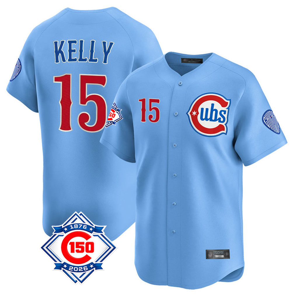 Crovyle C.Cubs #15 Carson Kelly Player Light Blue 150th Anniversary Limited Home Stitched Jerseys