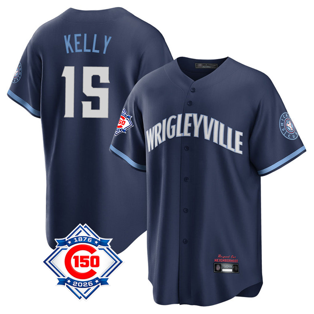 Crovyle C.Cubs #15 Carson Kelly Player Navy 150th Anniversary City Connect Home Game Stitched Jerseys