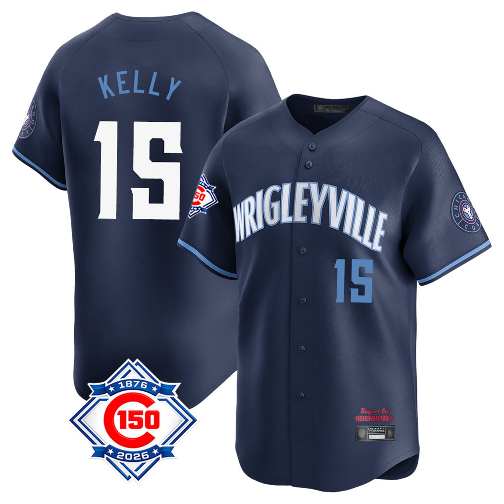 Crovyle C.Cubs #15 Carson Kelly Player Navy City Connect 150th Anniversary Limited Home Stitched Jerseys