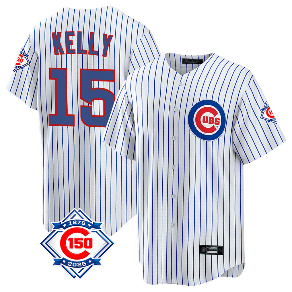 Crovyle C.Cubs #15 Carson Kelly Player White 150th Anniversary Home Game Stitched Jerseys