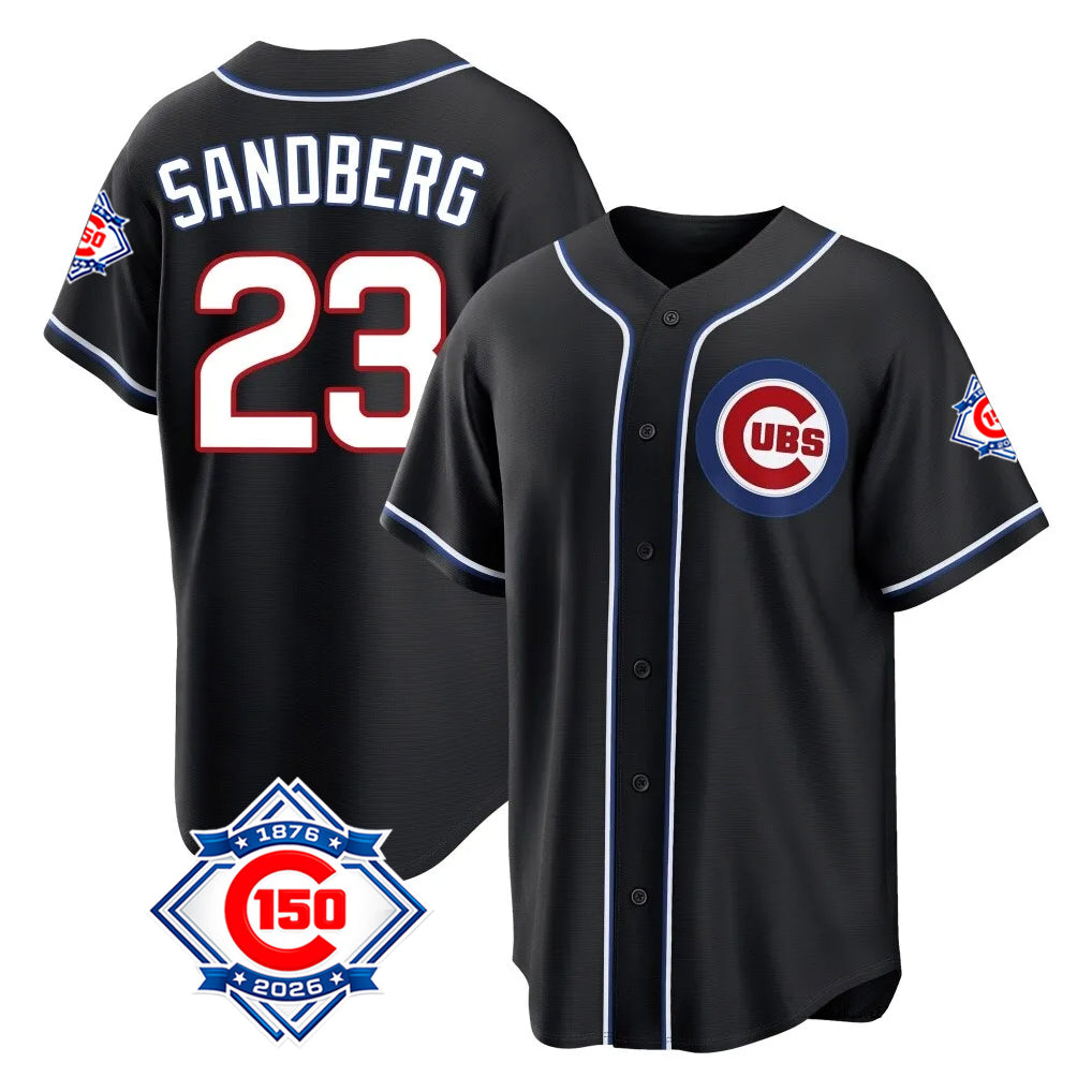 Crovyle C.Cubs #23 Ryne Sandberg Player Black Fashion Out 150th Anniversary Game Stitched Jerseys