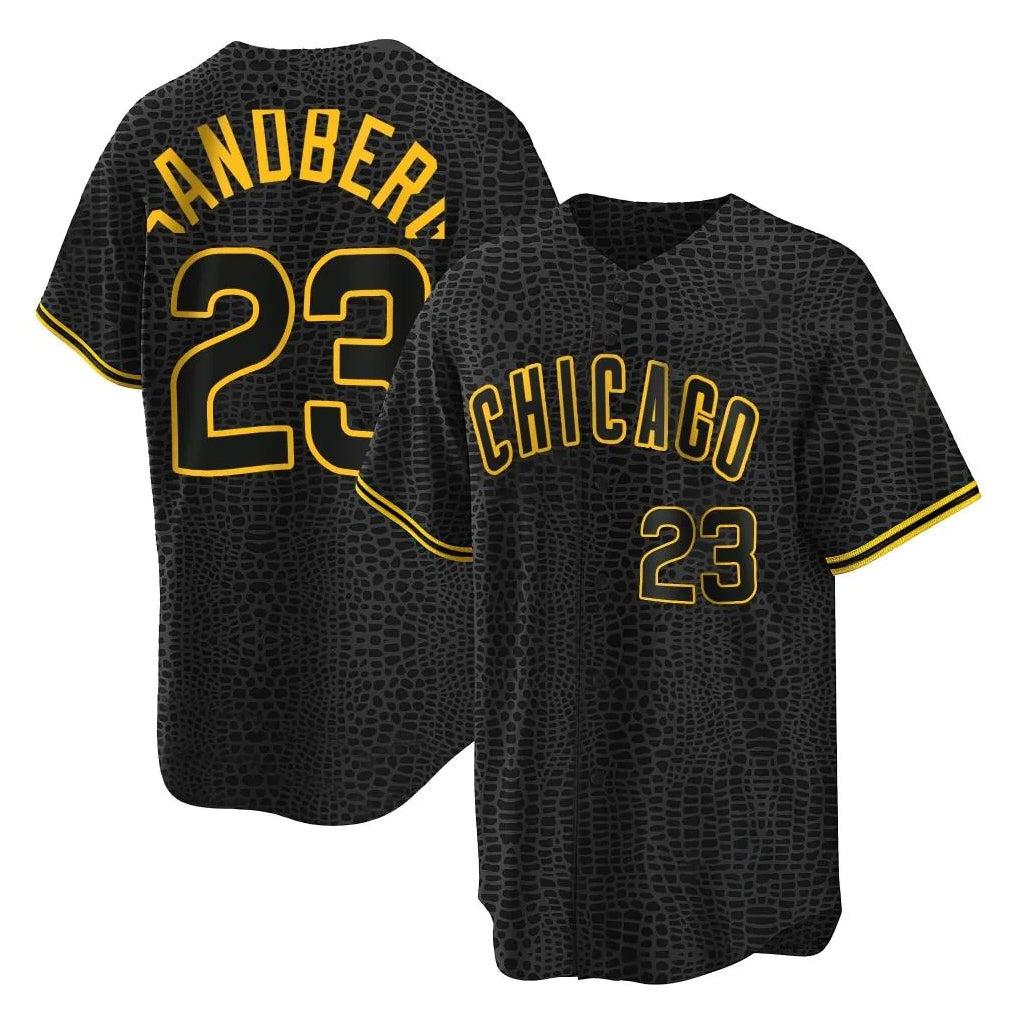 Crovyle C.Cubs #23 Ryne Sandberg Player Black Snake Skin City Game Stitched Jerseys