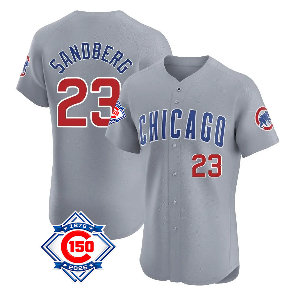 Crovyle C.Cubs #23 Ryne Sandberg Player Gray Road 150th Anniversary Limited Elite Home Stitched Jerseys