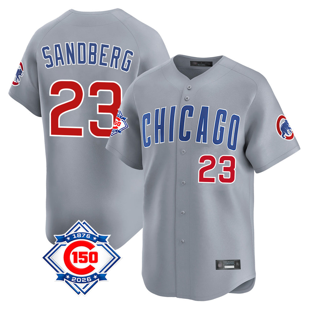 Crovyle C.Cubs #23 Ryne Sandberg Player Gray Road 150th Anniversary Limited Home Stitched Jerseys
