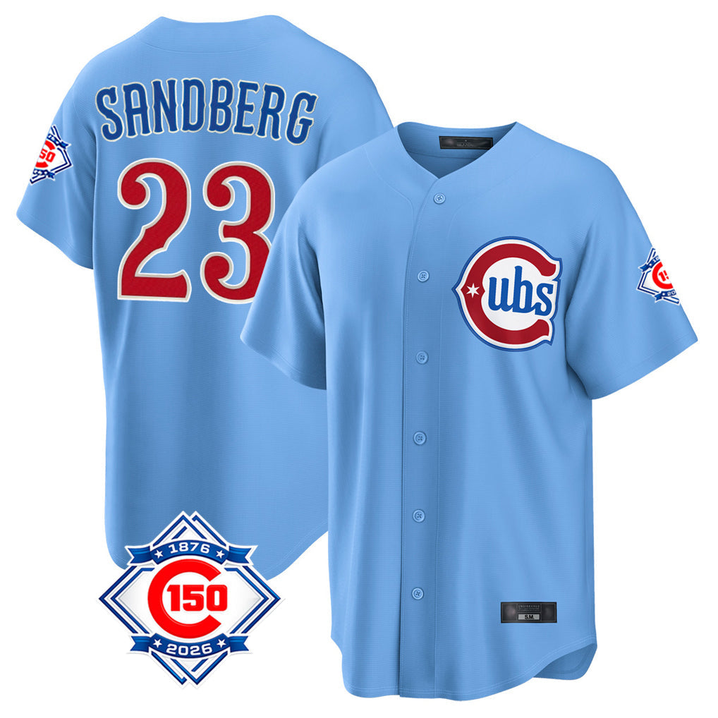 Crovyle C.Cubs #23 Ryne Sandberg Player Light Blue 150th Anniversary Home Game Stitched Jerseys