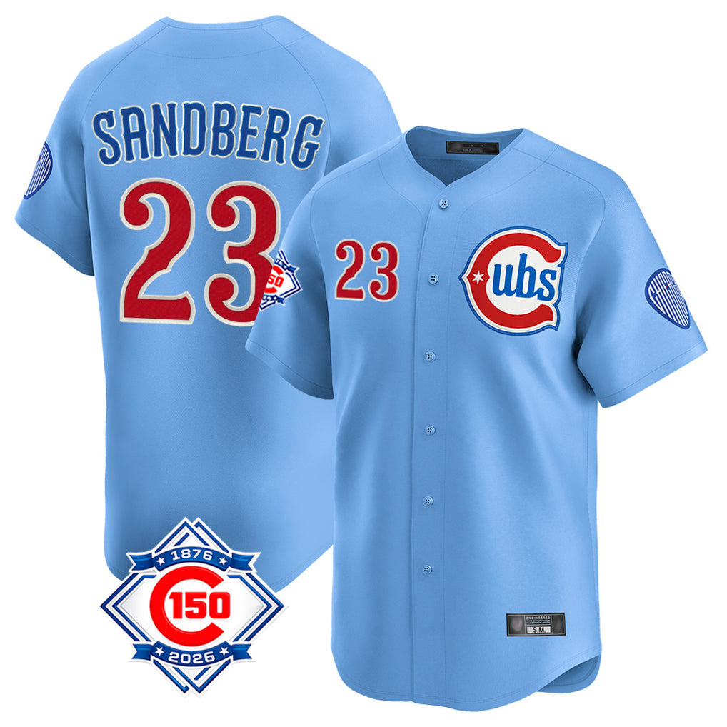 Crovyle C.Cubs #23 Ryne Sandberg Player Light Blue 150th Anniversary Limited Home Stitched Jerseys