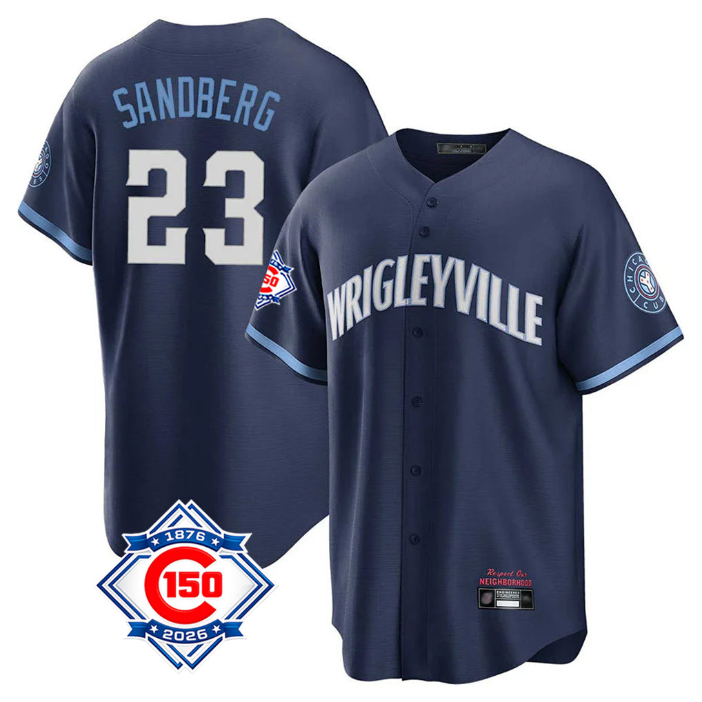 Crovyle C.Cubs #23 Ryne Sandberg Player Navy 150th Anniversary City Connect Home Game Stitched Jerseys