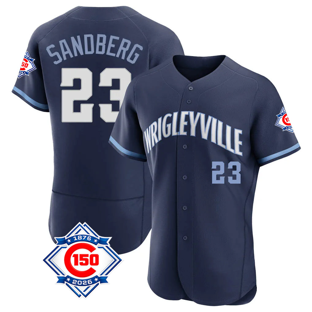 Crovyle C.Cubs #23 Ryne Sandberg Player Navy City Connect 150th Anniversary Limited Elite Home Stitched Jerseys