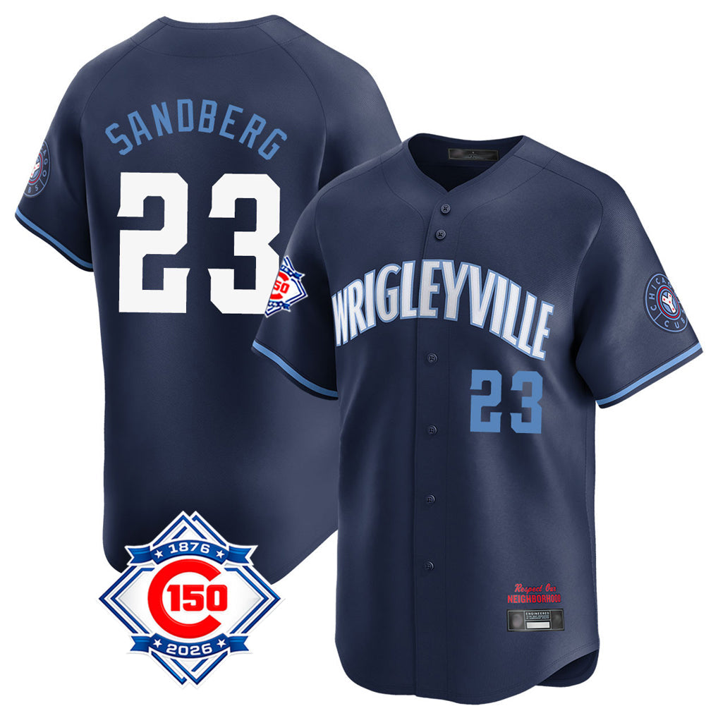 Crovyle C.Cubs #23 Ryne Sandberg Player Navy City Connect 150th Anniversary Limited Home Stitched Jerseys