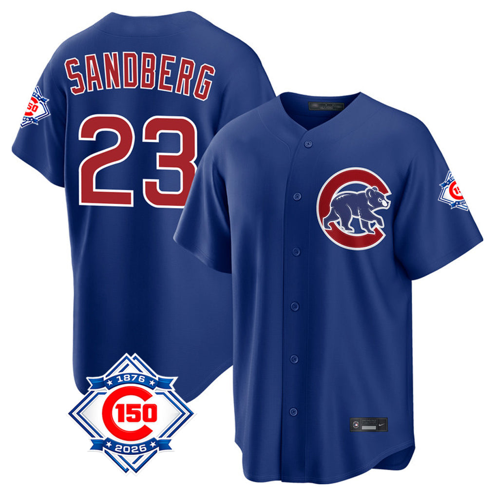 Crovyle C.Cubs #23 Ryne Sandberg Player Royal 150th Anniversary Home Game Stitched Jerseys