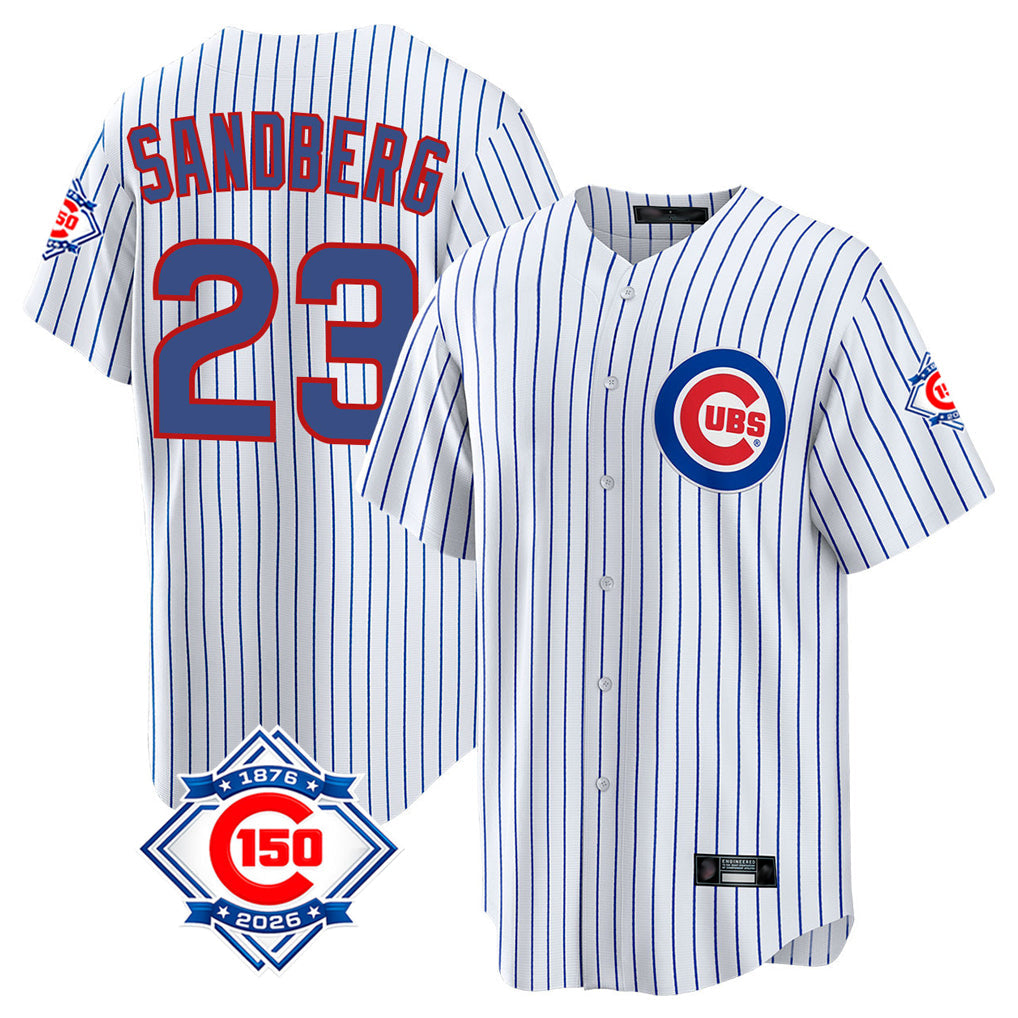 Crovyle C.Cubs #23 Ryne Sandberg Player White 150th Anniversary Home Game Stitched Jerseys