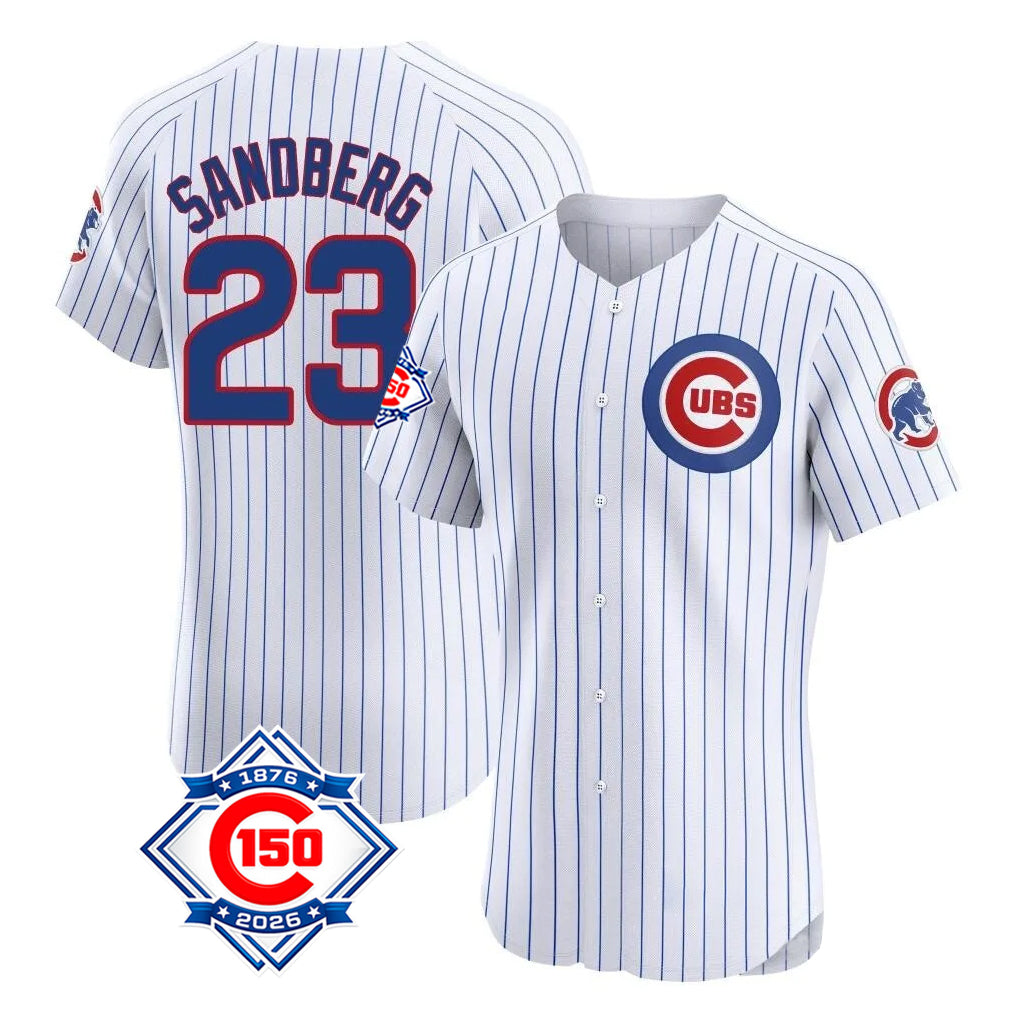 Crovyle C.Cubs #23 Ryne Sandberg Player White 150th Anniversary Limited Elite Home Game Stitched Jerseys