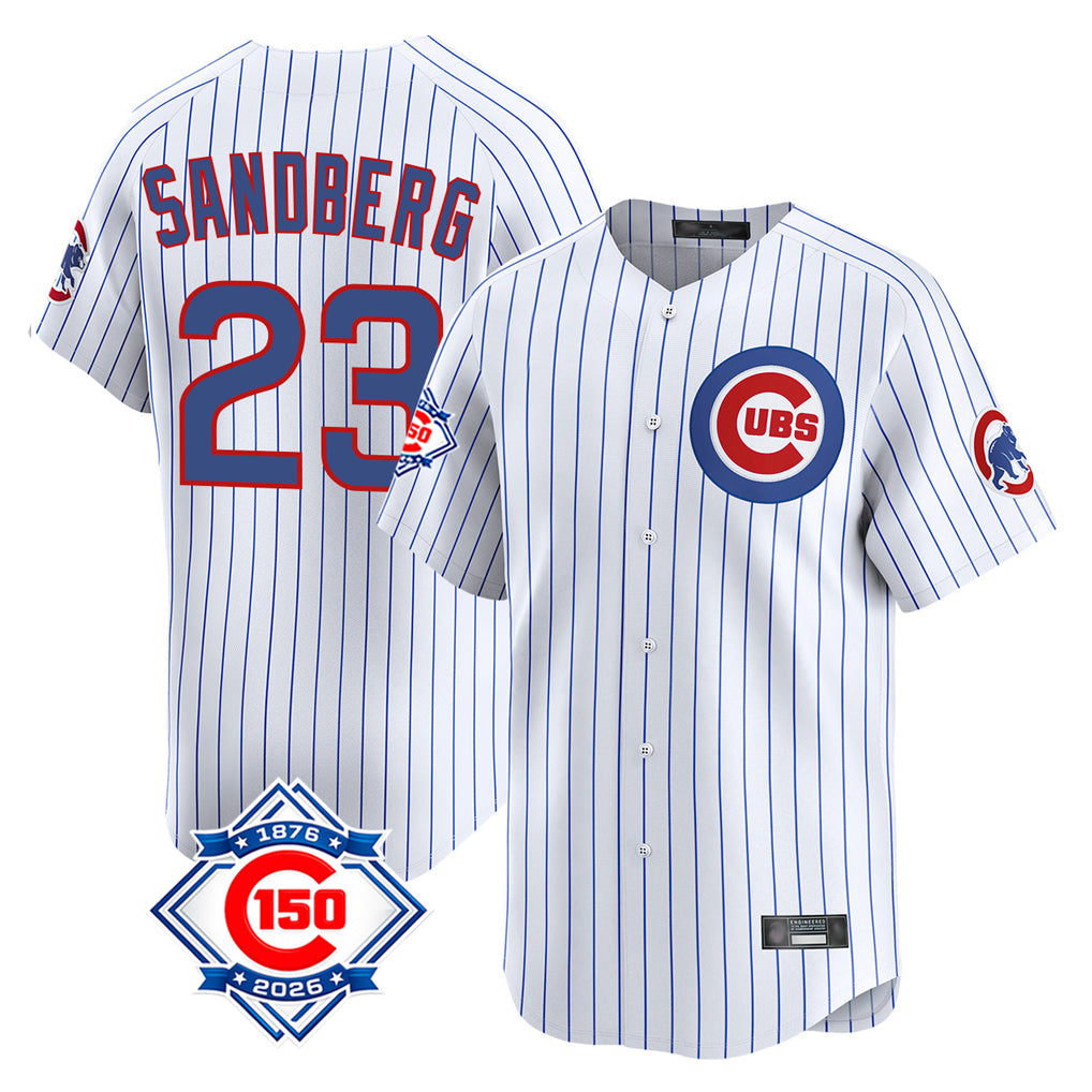 Crovyle C.Cubs #23 Ryne Sandberg Player White 150th Anniversary Limited Home Game Stitched Jerseys