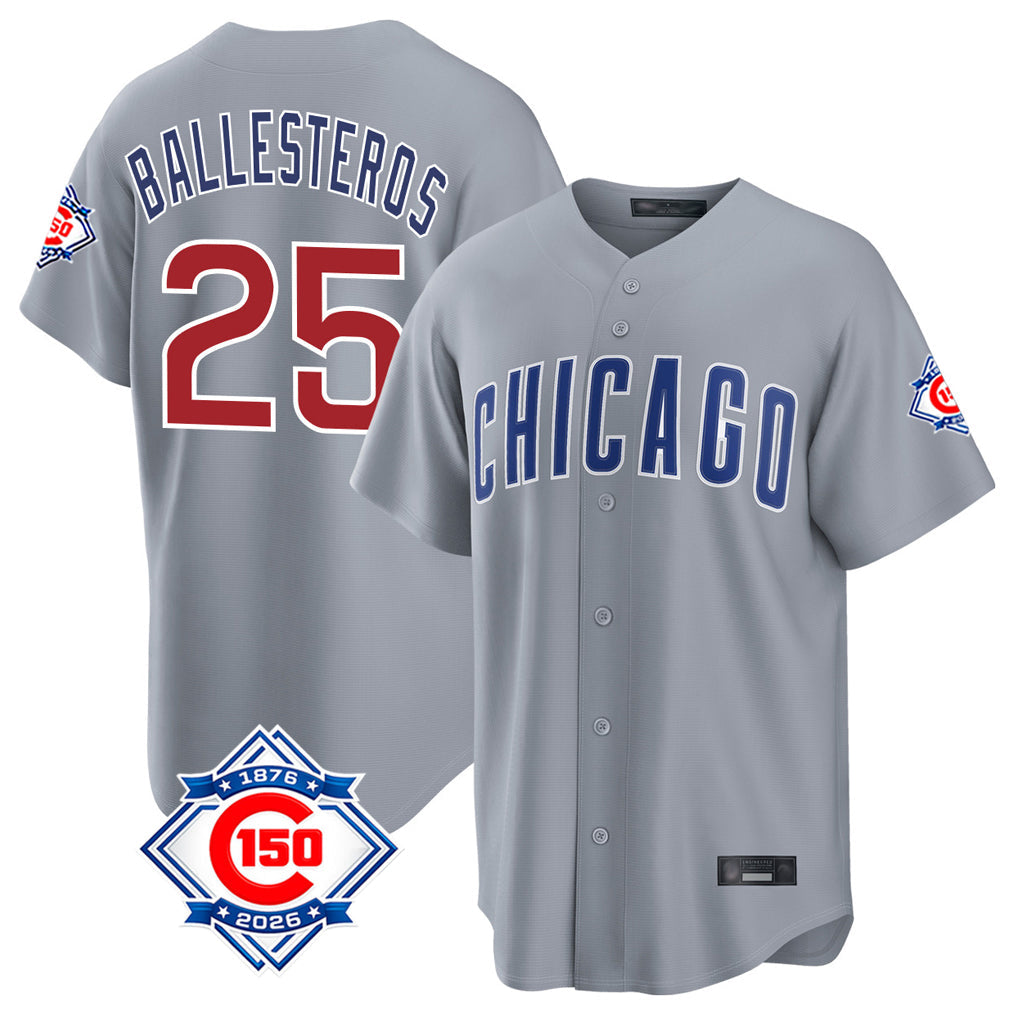 Crovyle C.Cubs #25 Mois¨¦s Ballesteros Player Gray 150th Anniversary Home Game Stitched Jerseys