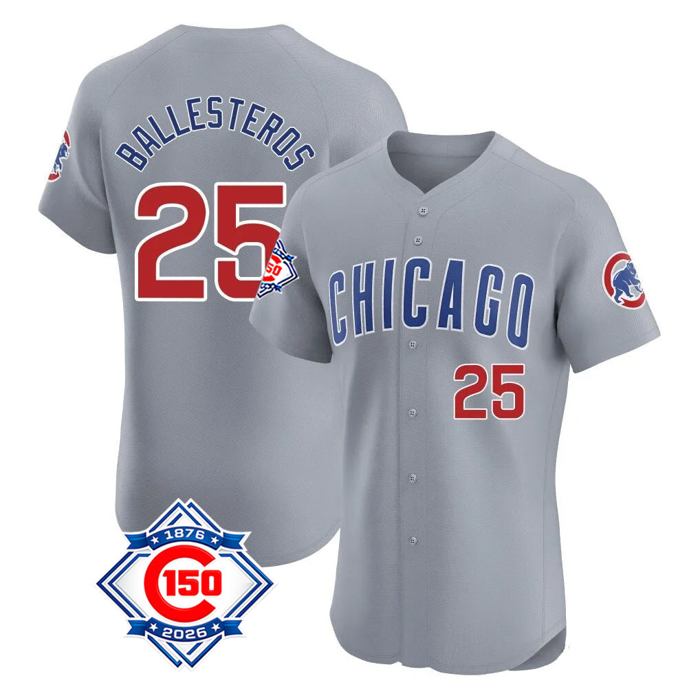 Crovyle C.Cubs #25 Mois¨¦s Ballesteros Player Gray Road 150th Anniversary Limited Elite Home Stitched Jerseys