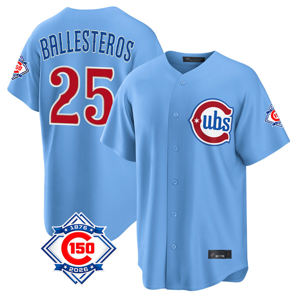 Crovyle C.Cubs #25 Mois¨¦s Ballesteros Player Light Blue 150th Anniversary Home Game Stitched Jerseys
