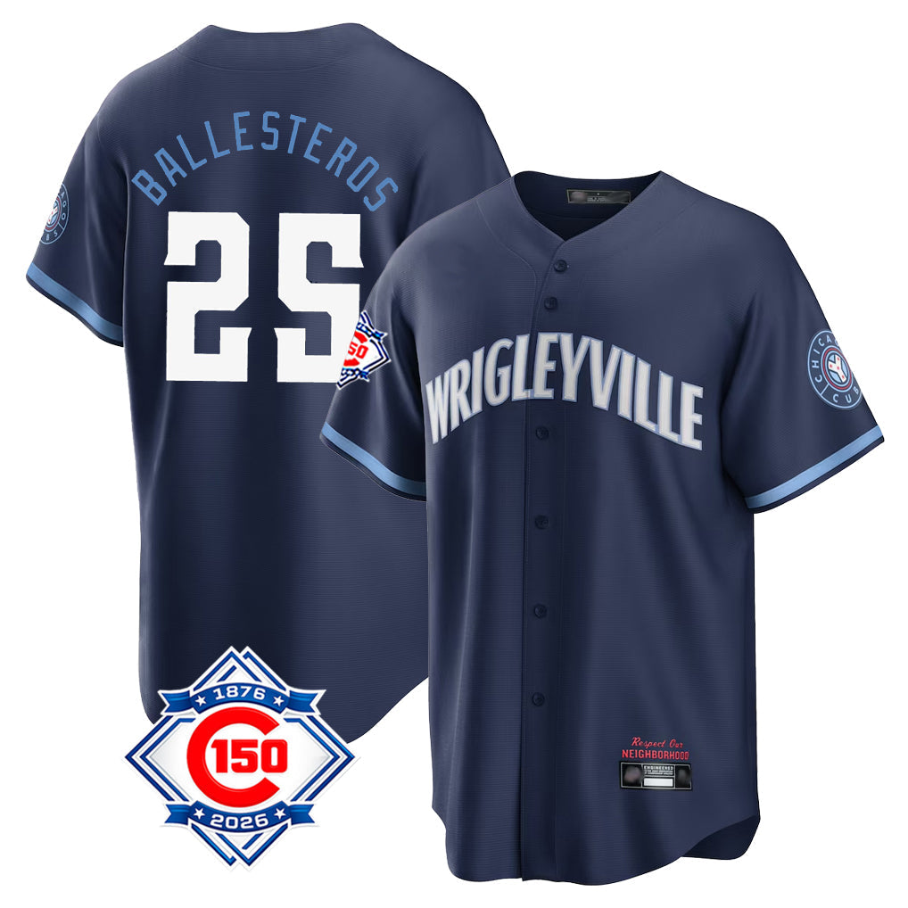 Crovyle C.Cubs #25 Mois¨¦s Ballesteros Player Navy 150th Anniversary City Connect Home Game Stitched Jerseys