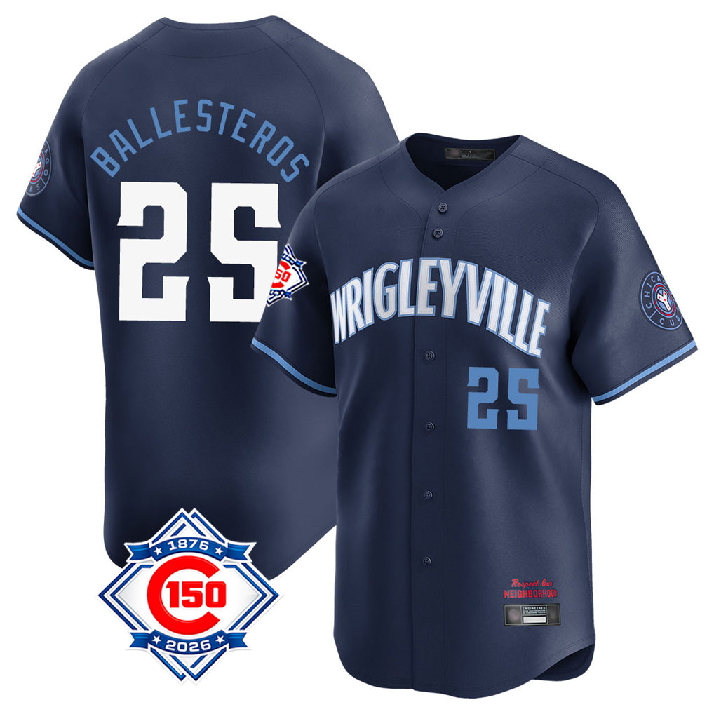 Crovyle C.Cubs #25 Mois¨¦s Ballesteros Player Navy City Connect 150th Anniversary Limited Home Stitched Jerseys