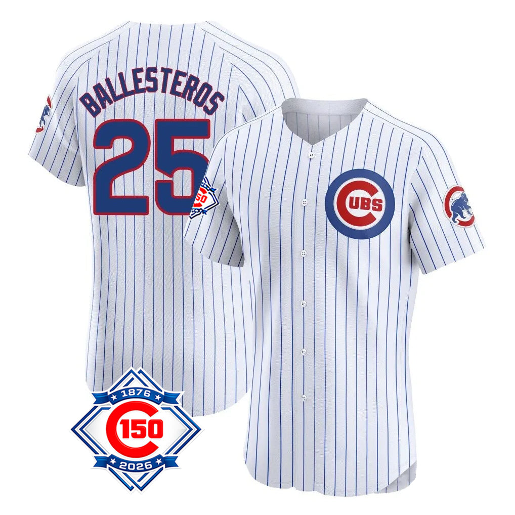 Crovyle C.Cubs #25 Mois¨¦s Ballesteros Player White 150th Anniversary Limited Elite Home Game Stitched Jerseys