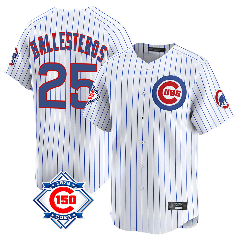 Crovyle C.Cubs #25 Mois¨¦s Ballesteros Player White 150th Anniversary Limited Home Game Stitched Jerseys
