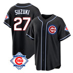 Crovyle C.Cubs #27 Seiya Suzuki Player Black Fashion Out 150th Anniversary Game Stitched Jerseys
