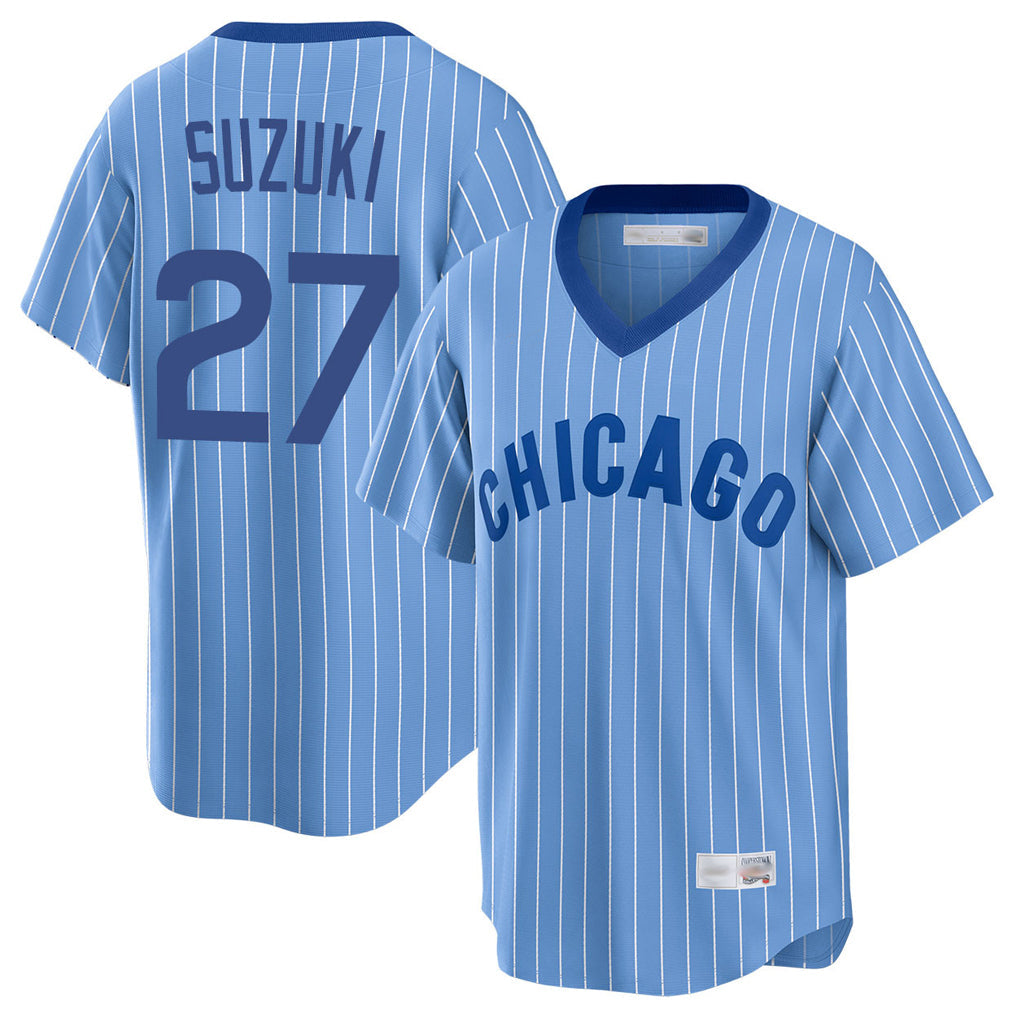 Crovyle C.Cubs #27 Seiya Suzuki Player Blue T-shirt Cooperstown Collection Limited Stitched Jerseys