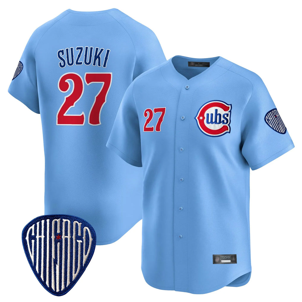 Crovyle C.Cubs #27 Seiya Suzuki Player Blue Vapor Premier Limited Home Stitched Jerseys