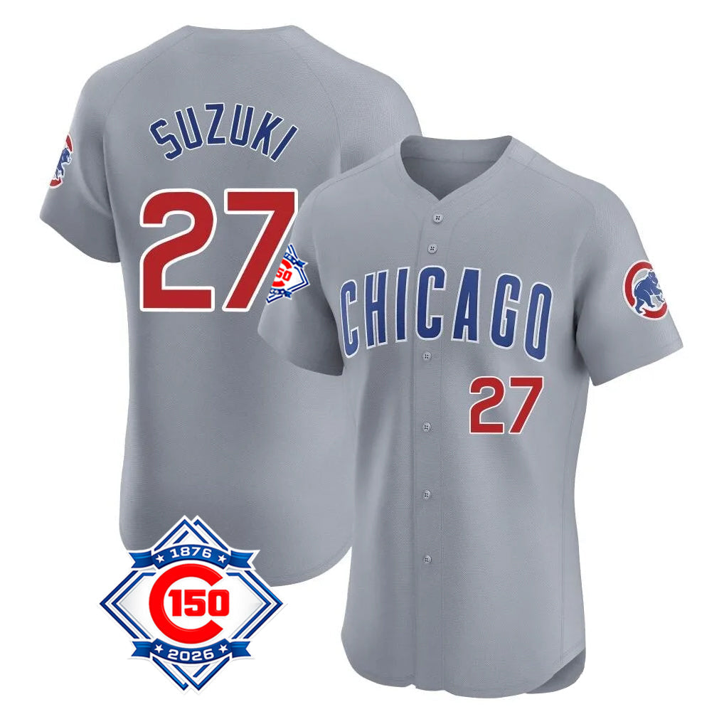 Crovyle C.Cubs #27 Seiya Suzuki Player Gray Road 150th Anniversary Limited Elite Home Stitched Jerseys