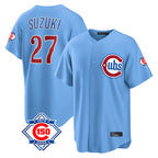 Crovyle C.Cubs #27 Seiya Suzuki Player Light Blue 150th Anniversary Home Game Stitched Jerseys