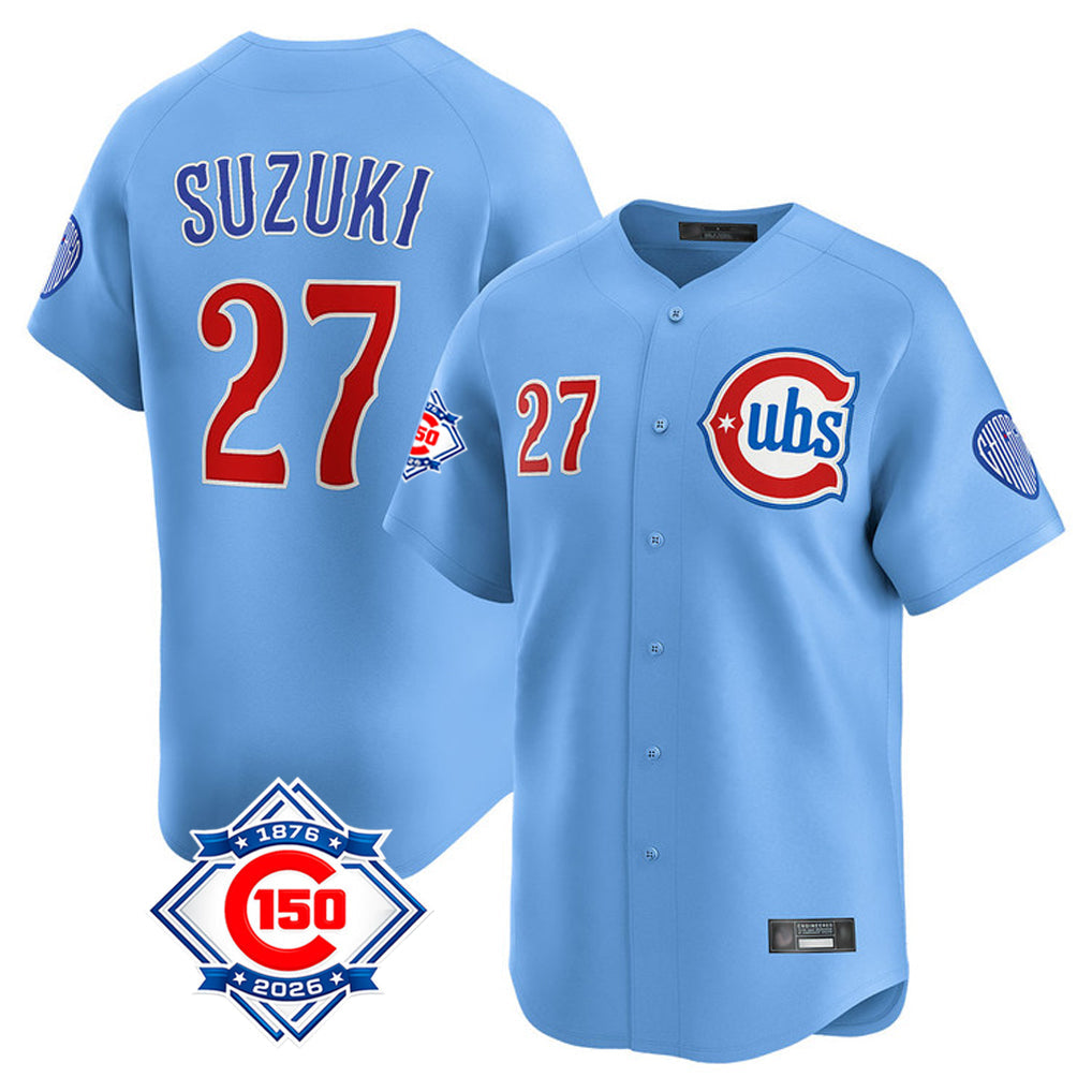 Crovyle C.Cubs #27 Seiya Suzuki Player Light Blue 150th Anniversary Limited Home Stitched Jerseys