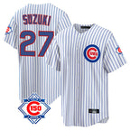 Crovyle C.Cubs #27 Seiya Suzuki Player White 150th Anniversary Home Game Stitched Jerseys