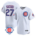 Crovyle C.Cubs #27 Seiya Suzuki Player White 150th Anniversary Limited Home Game Stitched Jerseys