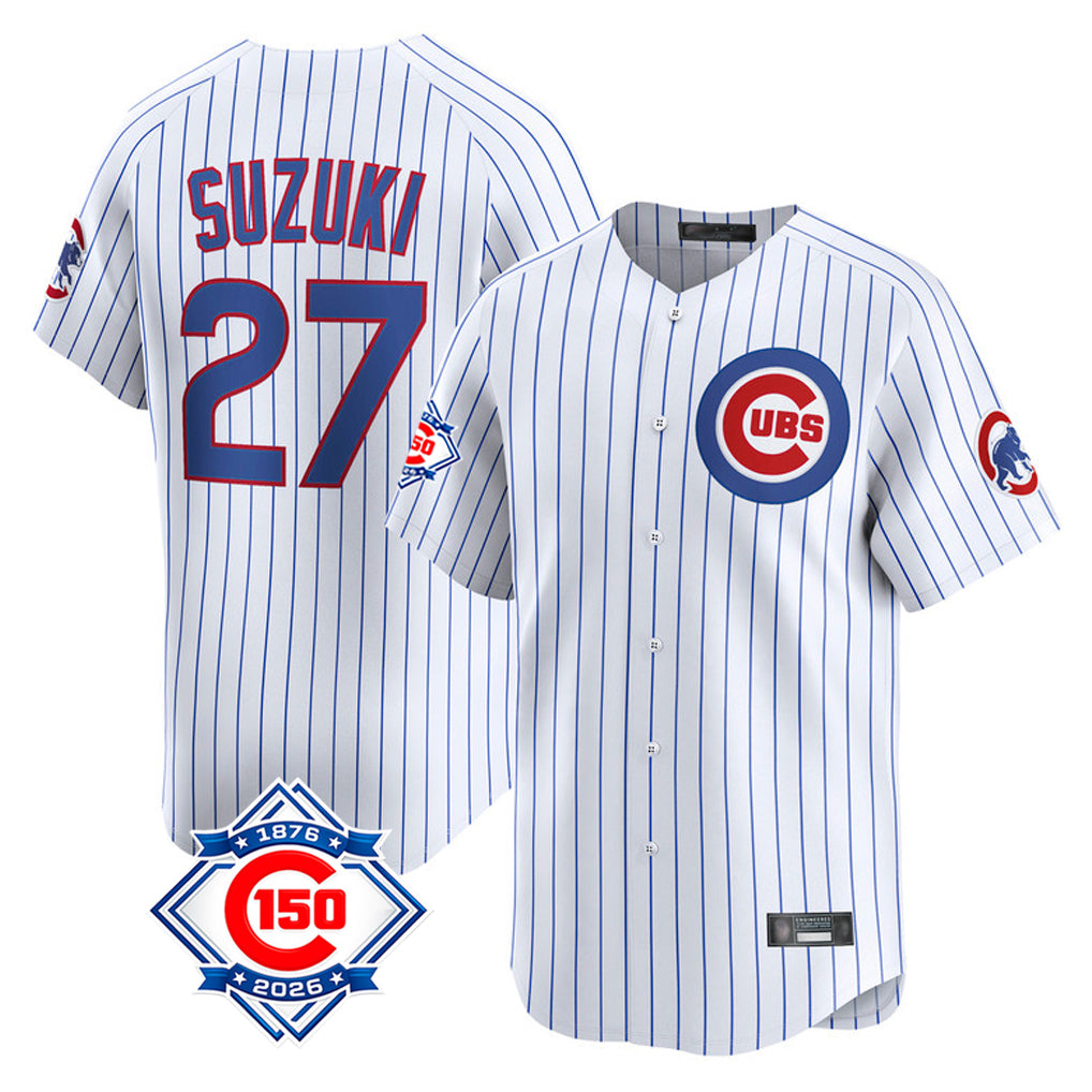 Crovyle C.Cubs #27 Seiya Suzuki Player White 150th Anniversary Limited Home Game Stitched Jerseys