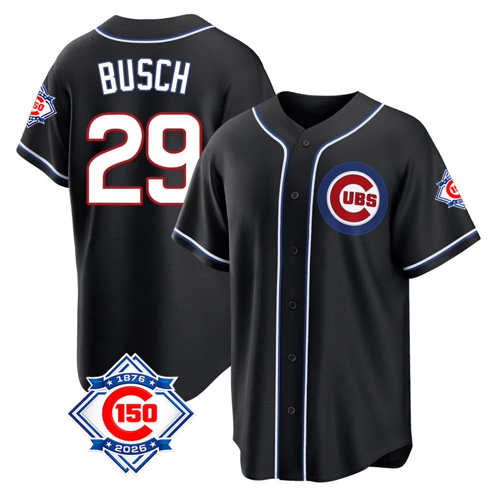 Crovyle C.Cubs #29 Michael Busch Player Black Fashion Out 150th Anniversary Game Stitched Jerseys