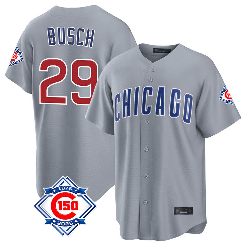 Crovyle C.Cubs #29 Michael Busch Player Gray 150th Anniversary Home Game Stitched Jerseys