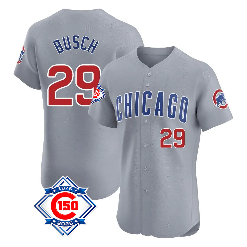 Crovyle C.Cubs #29 Michael Busch Player Gray Road 150th Anniversary Limited Elite Home Stitched Jerseys