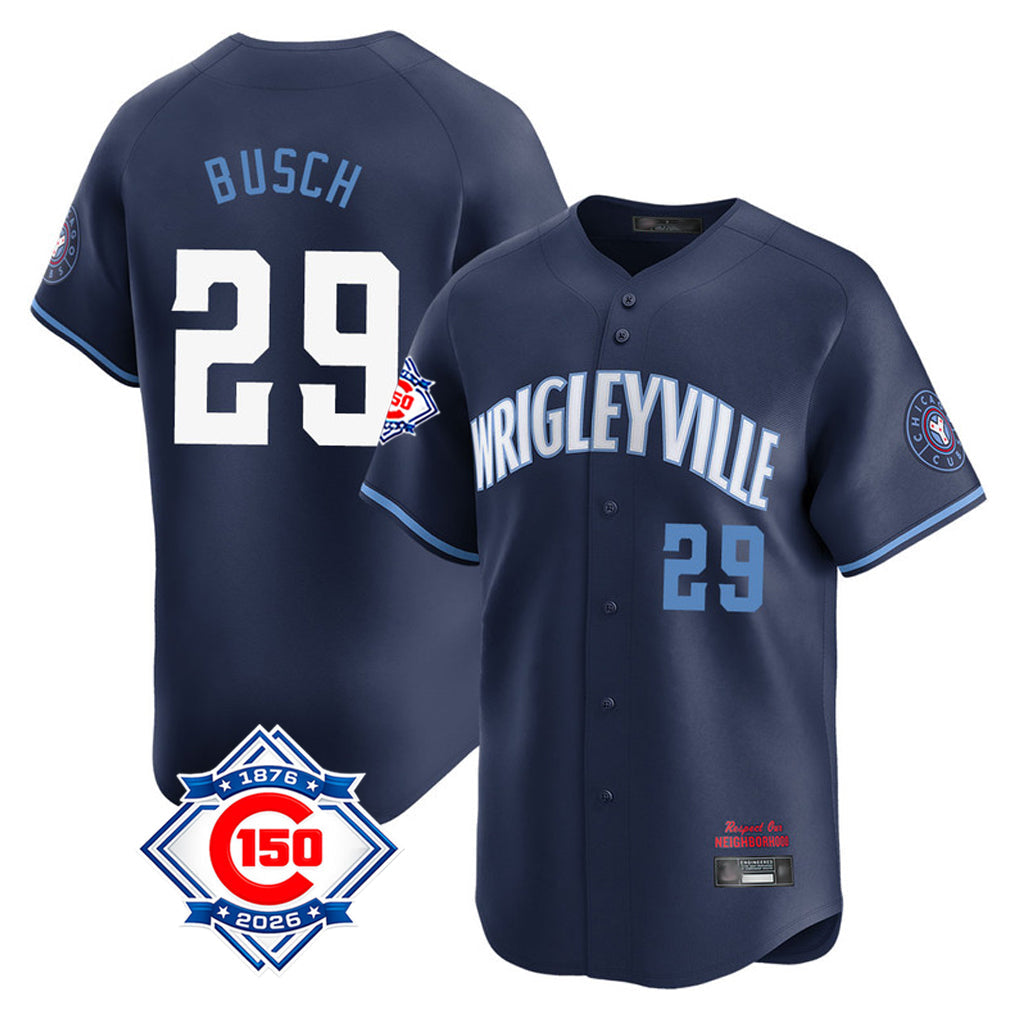 Crovyle C.Cubs #29 Michael Busch Player Navy City Connect 150th Anniversary Limited Home Stitched Jerseys