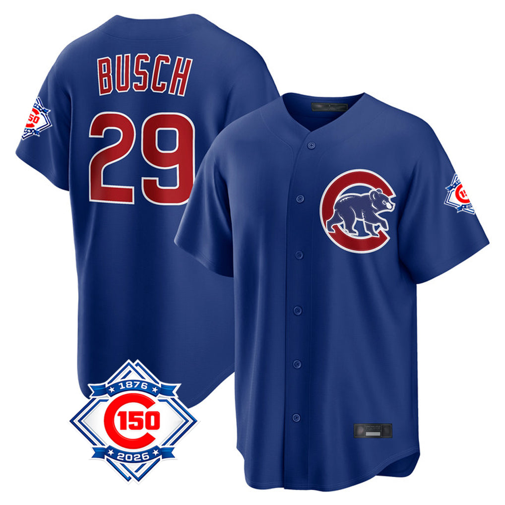 Crovyle C.Cubs #29 Michael Busch Player Royal 150th Anniversary Home Game Stitched Jerseys
