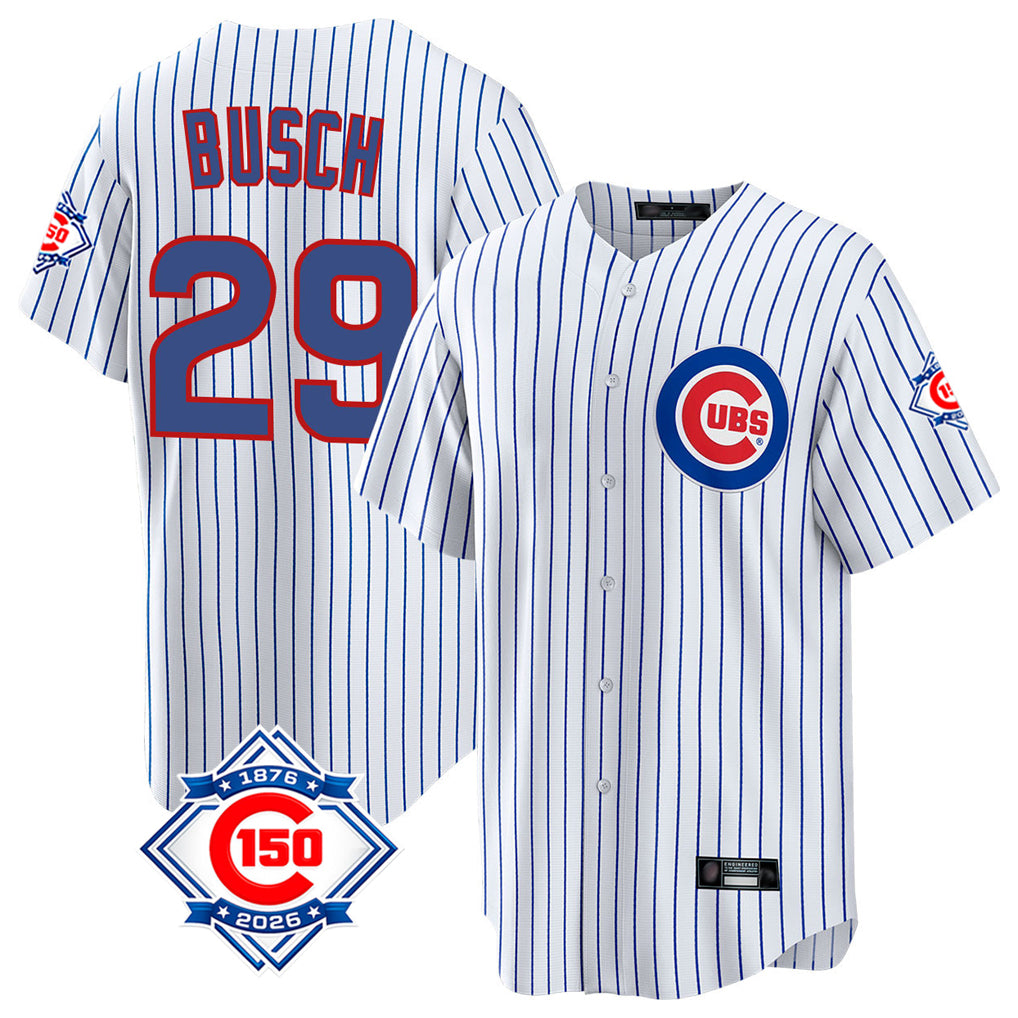Crovyle C.Cubs #29 Michael Busch Player White 150th Anniversary Home Game Stitched Jerseys
