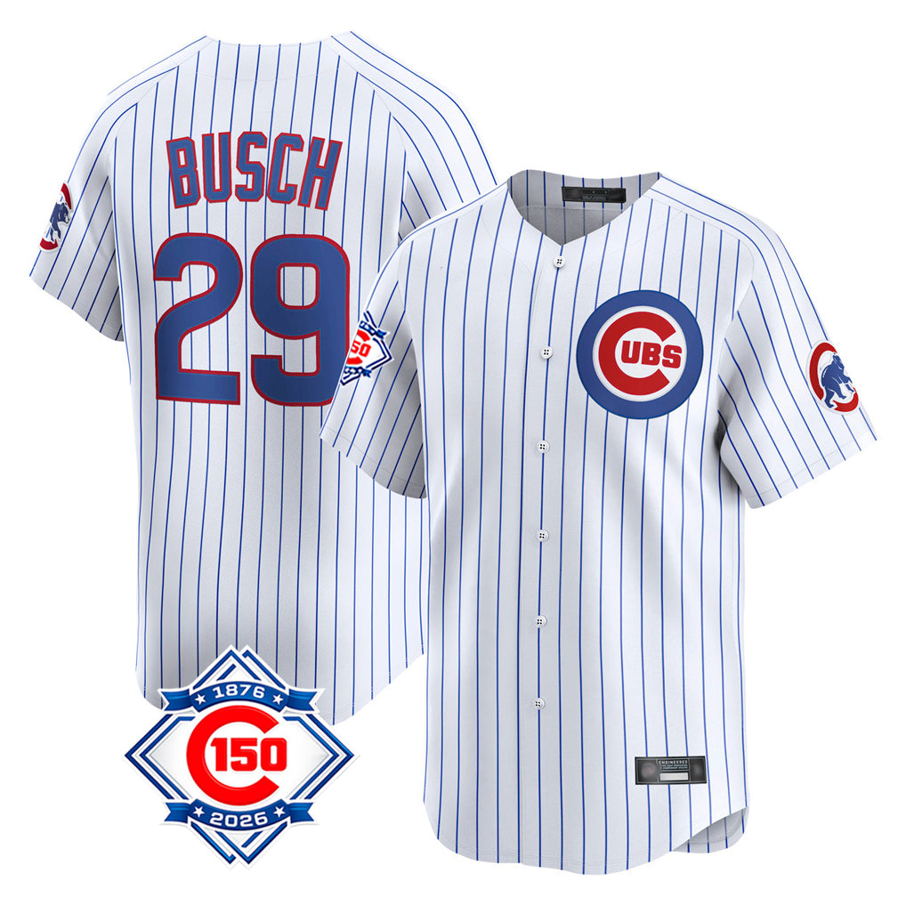 Crovyle C.Cubs #29 Michael Busch Player White 150th Anniversary Limited Home Game Stitched Jerseys