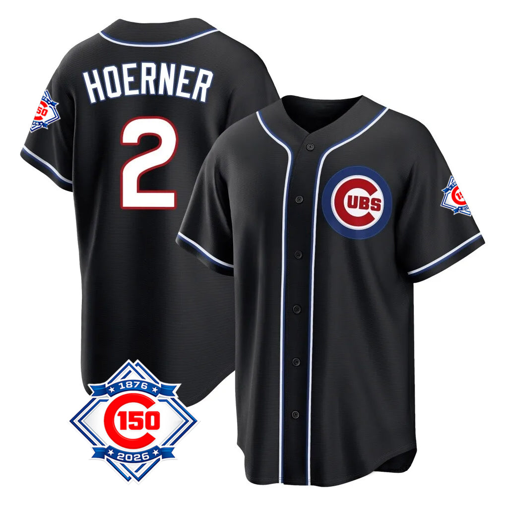 Crovyle C.Cubs #2 Nico Hoerner Player Black Fashion Out 150th Anniversary Game Stitched Jerseys