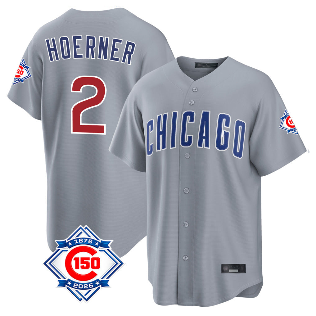 Crovyle C.Cubs #2 Nico Hoerner Player Gray 150th Anniversary Home Game Stitched Jerseys