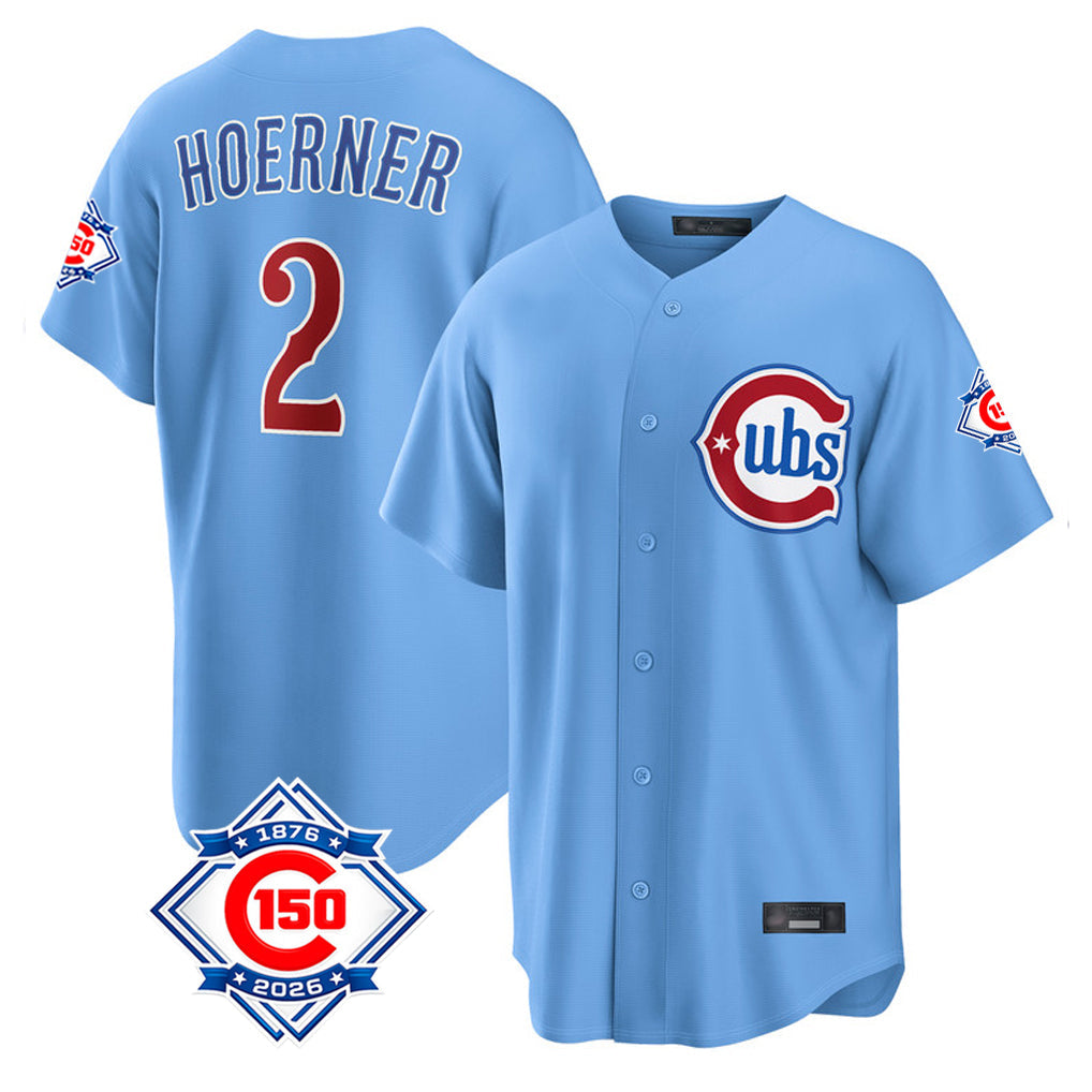 Crovyle C.Cubs #2 Nico Hoerner Player Light Blue 150th Anniversary Home Game Stitched Jerseys