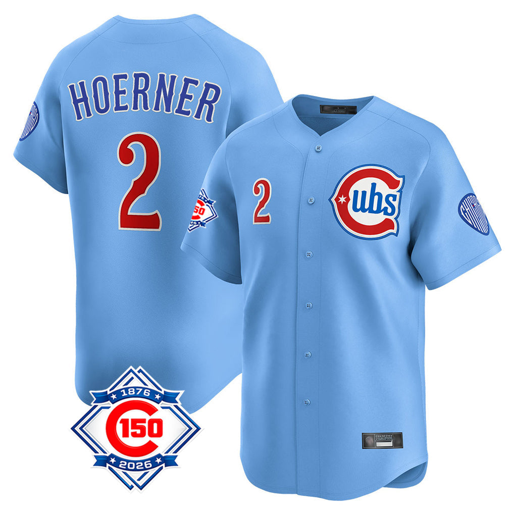 Crovyle C.Cubs #2 Nico Hoerner Player Light Blue 150th Anniversary Limited Home Stitched Jerseys