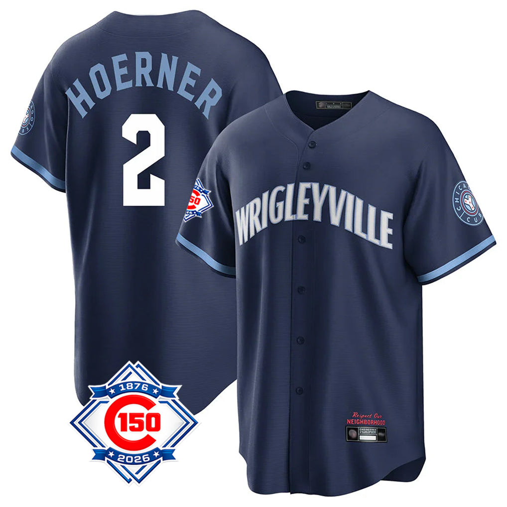 Crovyle C.Cubs #2 Nico Hoerner Player Navy 150th Anniversary City Connect Home Game Stitched Jerseys