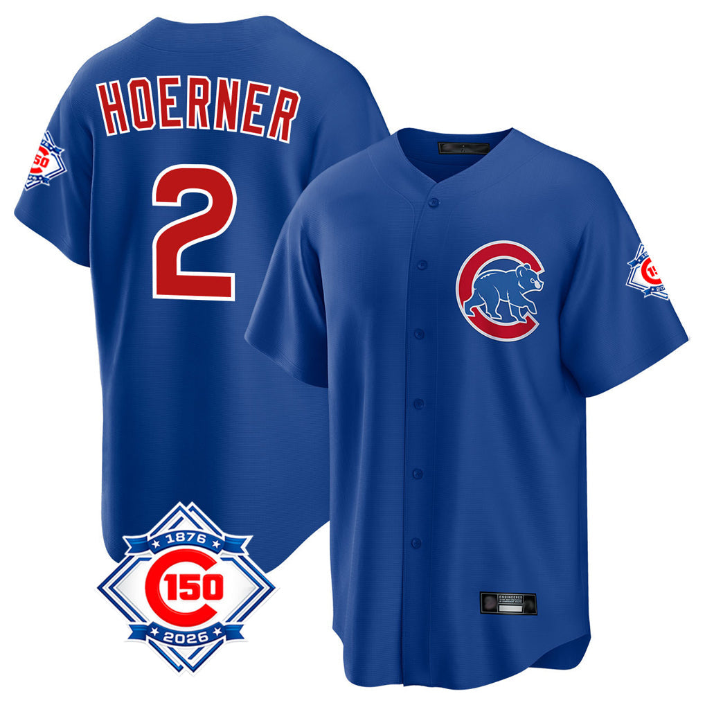 Crovyle C.Cubs #2 Nico Hoerner Player Royal 150th Anniversary Home Game Stitched Jerseys