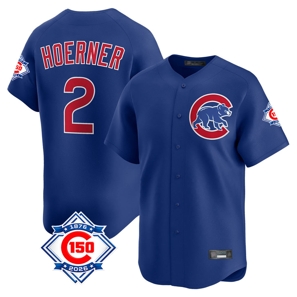 Crovyle C.Cubs #2 Nico Hoerner Player Royal 150th Anniversary Limited Home Stitched Jerseys