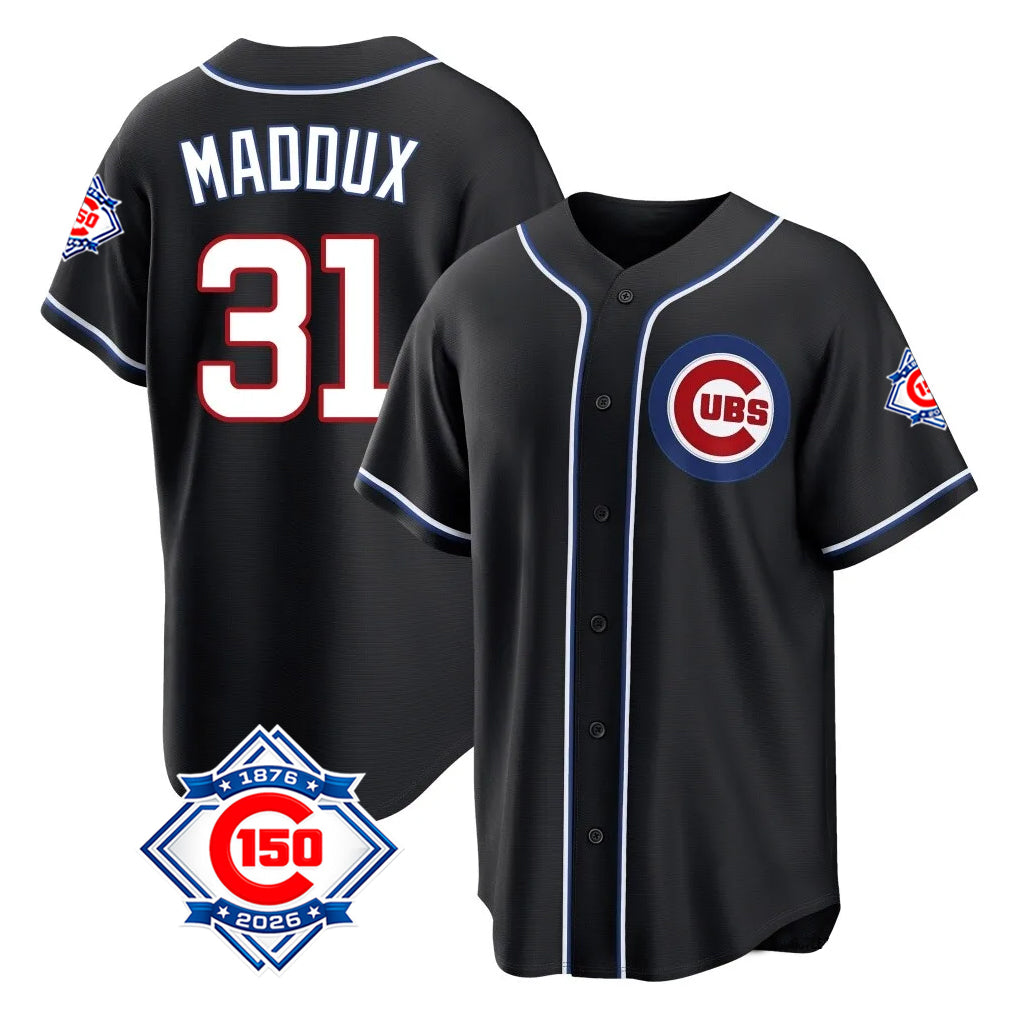 Crovyle C.Cubs #31 Greg Maddux Player Black Fashion Out 150th Anniversary Game Stitched Jerseys