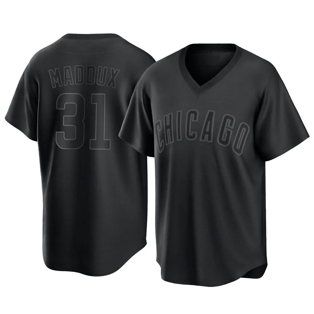 Crovyle C.Cubs #31 Greg Maddux Player Black T-shirt Home Game Stitched Jerseys