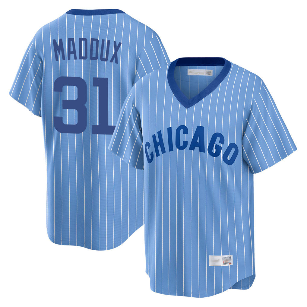 Crovyle C.Cubs #31 Greg Maddux Player Blue T-shirt Cooperstown Collection Limited Stitched Jerseys